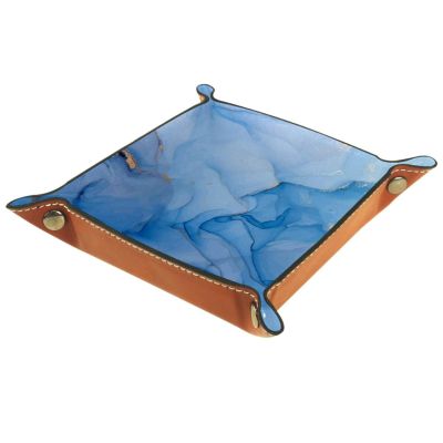 Blue Gold Marble Dice Tray PU Leather Dice Trays Folding Dice Holder Tray for Dice Games Like RPG, DND and Other Table Games