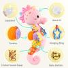 LIGHTDESIRE Baby Toys Musical Seahorse,Infant Stuffed Animal Toys with Crinkle and Rattles,Soft Sensory Toys with Textures for Tummy Time Newborn Boys Girls 0 3 6 12 Months(Pink) view 3