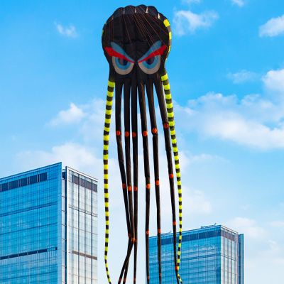 3D 26ft Ultra Large & Funs Octopus Foil Kite with 1000D Kite String, Beach Park Outdoor Fun Beach Trip Great Gift to Kids Build (Black)