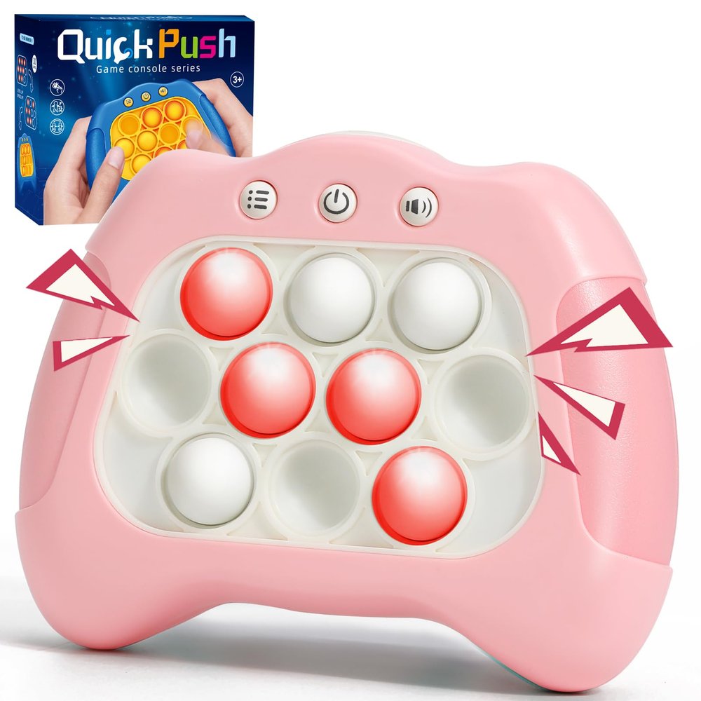 AOTIBO Fast Push Machine Light Up Fidget Toys for Kids Adults, Handheld Game for Kids 3-12, Quick Push Bubble Stress Toy, Sensory Toys Travel Games, Xmas Birthday Gifts for Boys Girls (Pink)