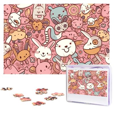 Cartoon Animals Puzzles 1000 Pieces Wooden Jigsaw Puzzle Personalized Picture Puzzles Family Decoration Photo Puzzle for Adults (29.5" x 19.7")