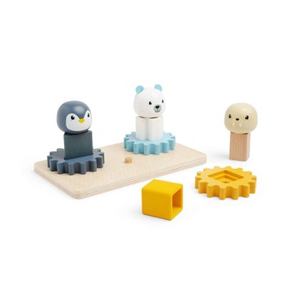 Bigjigs Toys Arctic Animal Cog Puzzles Board - 10 Piece Wooden Shape Matching Game, Sustainable Wood Pieces with Silicone Shapes, Baby Toddler Montessori Toys, Gifts for 1 2 3 Year Old