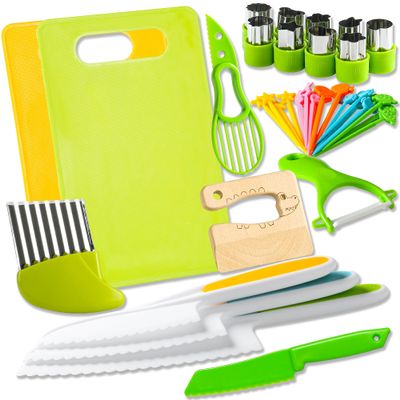 40Pcs Kids Knife Set for Real Cooking: Montessori Kitchen Tools for Toddlers, Kitchen Toy for 3 4 5 6 7 8 9 10 Year Old Boys Girls Birthday Gifts