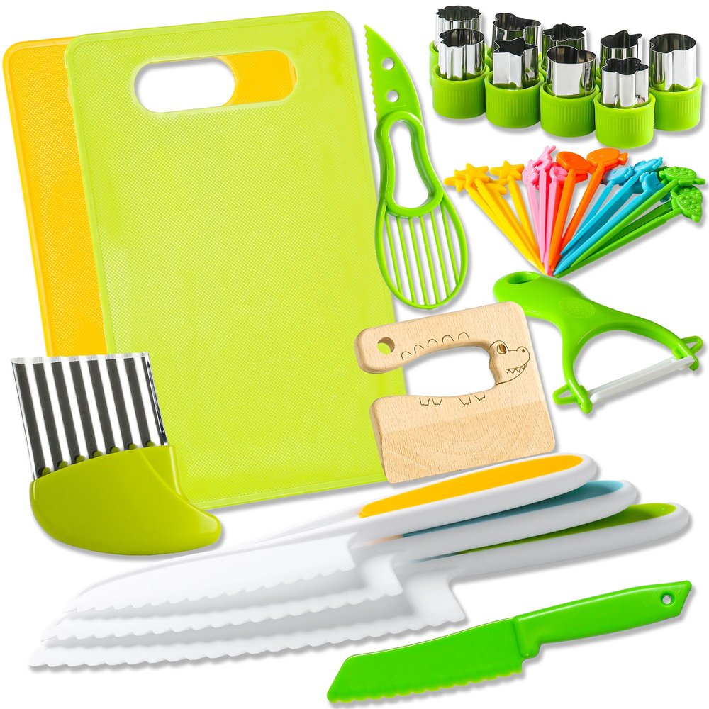 40Pcs Kids Knife Set for Real Cooking: Montessori Kitchen Tools for Toddlers, Kitchen Toy for 3 4 5 6 7 8 9 10 Year Old Boys Girls Birthday Gifts