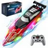 JOI MEW RC Boat for Kids with LED Lights, 2.4Ghz Remote Control Racing Boats for 8-12,Toy Water Boat for Pools & Lakes with Waterproof,Rechargeable Battery, for Boys Girls RED view 1