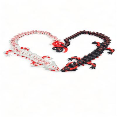 Articulating Heart Dragon Themed Collectible Figurines - Stress Relief, Autism, ADHD - Flexible Dragons 3D Printed Light and Dark Heart Dragon (Black)
