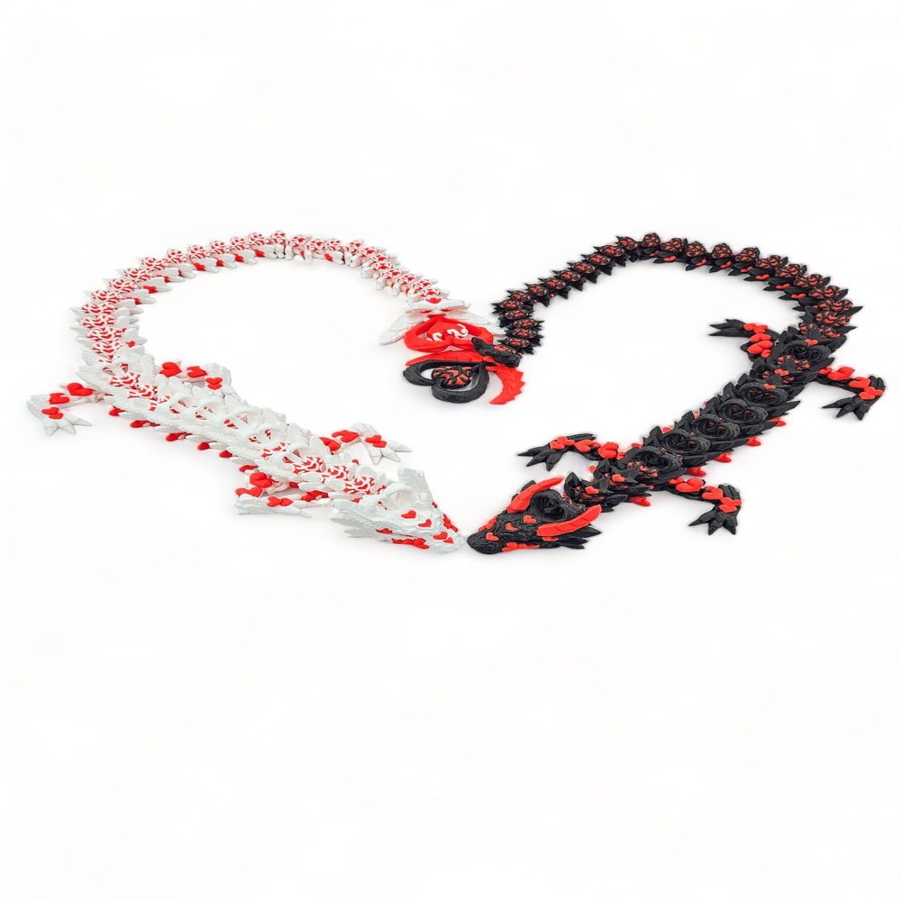 Articulating Heart Dragon Themed Collectible Figurines - Stress Relief, Autism, ADHD - Flexible Dragons 3D Printed Light and Dark Heart Dragon (Black)