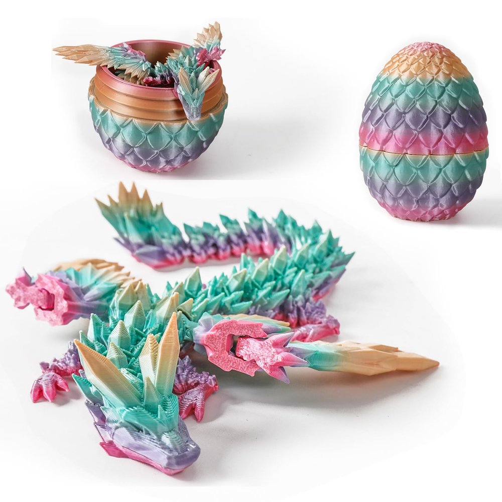 Varuotu 3D Printed Dragon Egg,Mystery Crystal Dragon Fidget Toys,Articulated Dragon,Home Desk Decor Easter Surprise Dinosaur Eggs,Adults Fidget Toys for Autism/ADHD