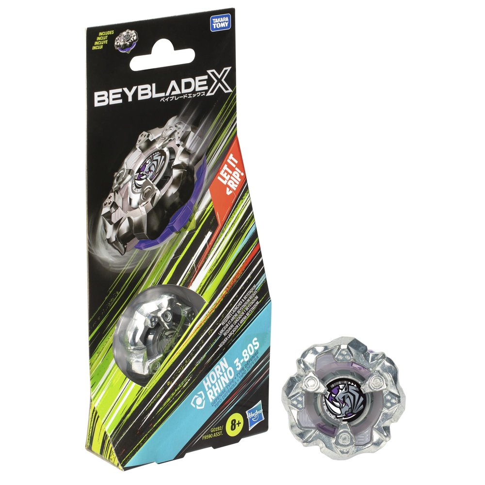 Beyblade X Horn Rhino 3-80S Booster Pack Set with Defense Type Right-Spinning Top; Battling Top Toys for 8 Year Old Boys and Girls