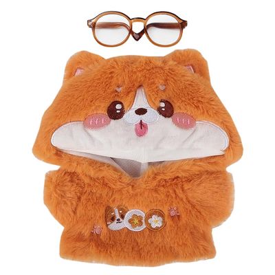 niannyyhouse 20cm Plush Doll Clothes Cartoon Hoodie Glasses Warm Sweatshirt 8in Doll Dress Up (Orange)