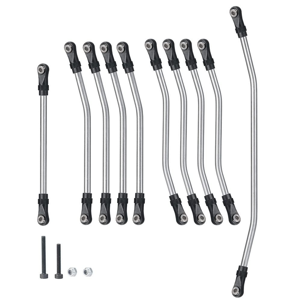 Tsolay 10PCS Stainless Steel Link Rod Linkage Unassembled Kit with Rod End for 1/10 RC Crawler Car for Axial for Wraith 90018 Parts Modification Accessories