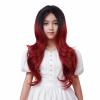 Edivd Black Ombre Red Wig for Kids Long Black Mixed Wine Red Middle Part Wig for Child Long Wavy Curly Wigs for Girls Heat Resistant Synthetic Wigs with Cap view 1