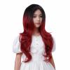 Edivd Black Ombre Red Wig for Kids Long Black Mixed Wine Red Middle Part Wig for Child Long Wavy Curly Wigs for Girls Heat Resistant Synthetic Wigs with Cap view 2