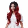 Edivd Black Ombre Red Wig for Kids Long Black Mixed Wine Red Middle Part Wig for Child Long Wavy Curly Wigs for Girls Heat Resistant Synthetic Wigs with Cap view 3