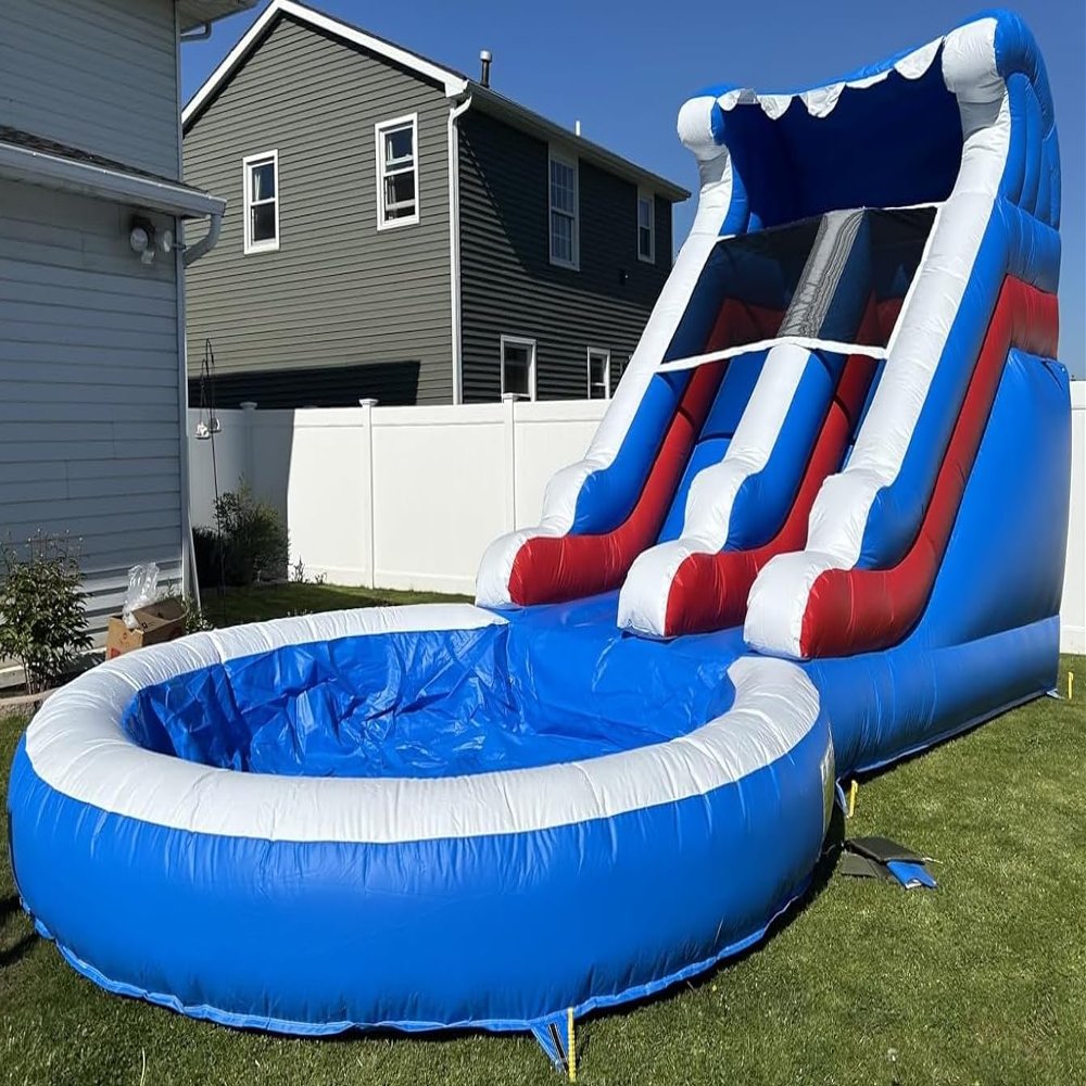 24FT(L) Commercial Water Slide for Adults Giant Inflatable Pool 100% PVC Inflatable Adult Water Slides with Blower and Water Tube, Giant Adults Water Slide Outdoor Backyard, 24x13x12ft