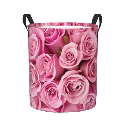 Foruidea Bright Pink Roses Laundry Basket,Laundry Hamper,Collapsible Storage Bin, Oxford Fabric Clothes Baskets,Nursery Hamper For Home,Office,Dorm,Gift Basket