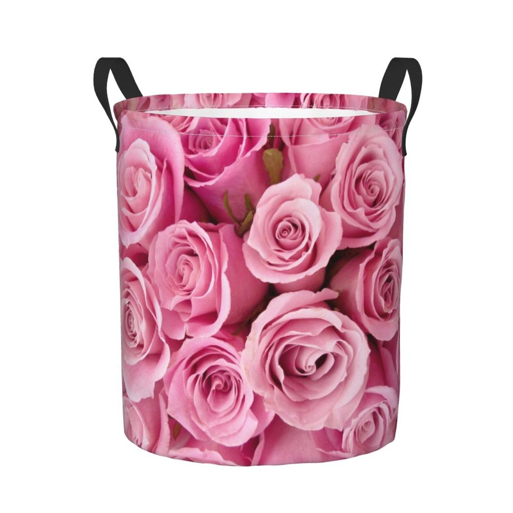 Foruidea Bright Pink Roses Laundry Basket,Laundry Hamper,Collapsible Storage Bin, Oxford Fabric Clothes Baskets,Nursery Hamper For Home,Office,Dorm,Gift Basket
