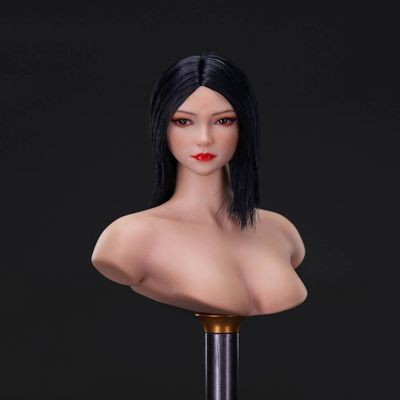 1/6 Scale Female Head Sculpt,Asian Girl Mu Pale Skin Planted Hair Head Sculpt Carved for 12inch Female PH TBL JO Action Figure Body (D)
