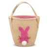 Atiming Personalized Bunny Easter Basket for Kids, 1 Pack Custom Easter Egg Hunting Basket with Name for Boys Girls Easter Bunny Eggs Hunt Basket Easter Party Gift Bags (Jute Pink Bunny) view 1