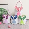 Amidaky Personalized Easter Bunny Baskets Bulk for Kids Easter Bunny Canvas Basket with Handle for Easter Egg Hunts Decorations Candy Gifts Storage Green view 2