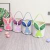 Amidaky Personalized Easter Bunny Baskets Bulk for Kids Easter Bunny Canvas Basket with Handle for Easter Egg Hunts Decorations Candy Gifts Storage Green view 3