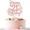 1 PCS Happy 21st Birthday Cake Topper Glitter Cheers to 21 Years Birthday Cake Pick Hello 21 Fabulous Cake Decoration for Happy 21st Birthday Anniversary Party Decorations Supplies Rose Gold view 1