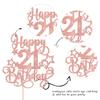 1 PCS Happy 21st Birthday Cake Topper Glitter Cheers to 21 Years Birthday Cake Pick Hello 21 Fabulous Cake Decoration for Happy 21st Birthday Anniversary Party Decorations Supplies Rose Gold view 3