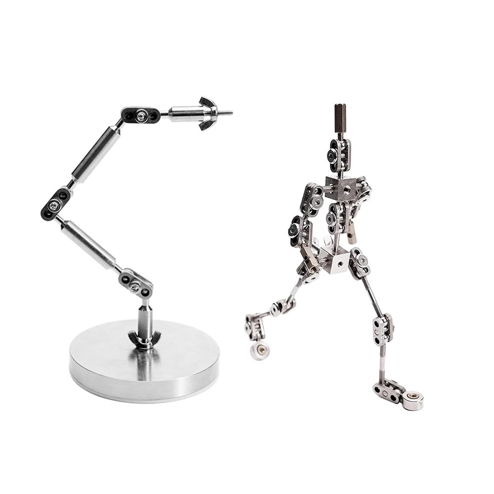 BAIYITONGDA Stop Motion Factory,Full Metal Stop Motion Animation Character Skeleton Stainless Steel Skeleton,Armature Rigging System for Stop Motion Animation,15cm
