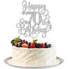1 PCS Happy 70th Birthday Cake Topper Glitter Cheers to 70 Years Birthday Cake Pick Hello 70 Fabulous Cake Decoration for Happy 70th Birthday Anniversary Party Decorations Supplies Silver view 1