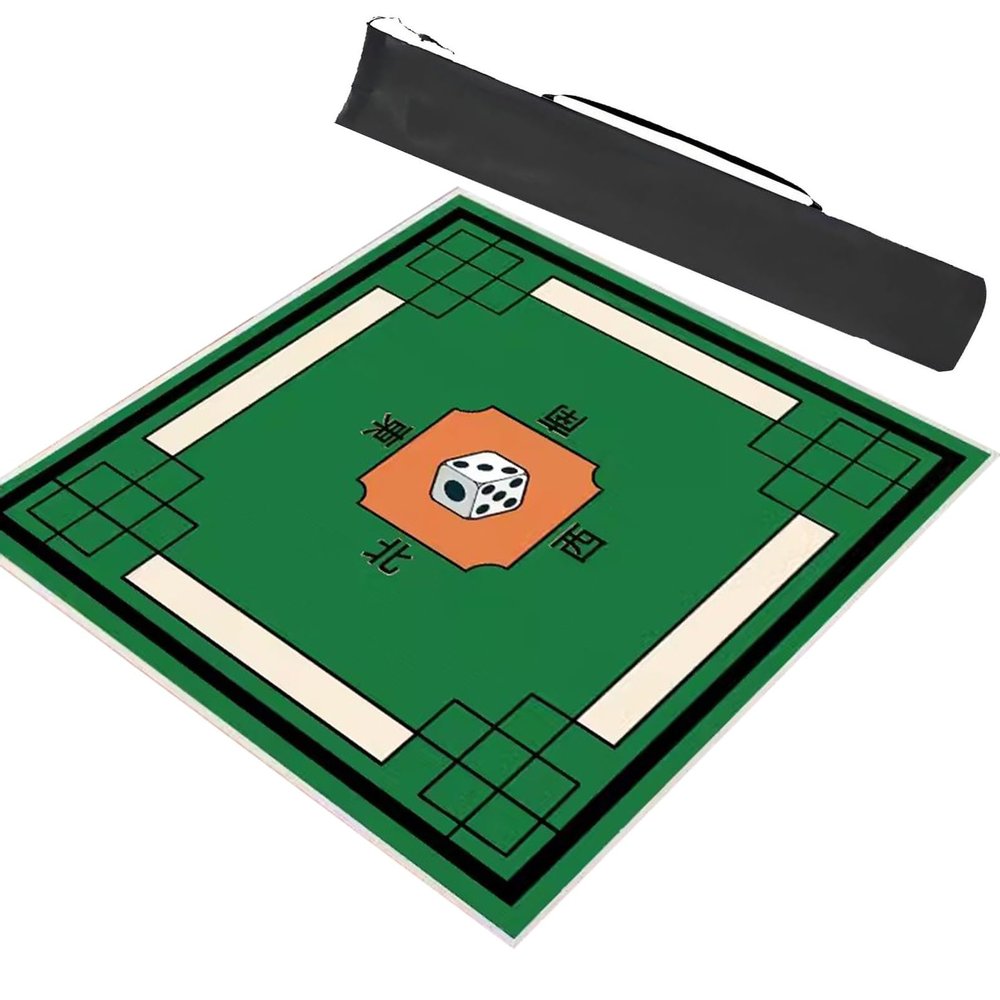 Chinese Mahjong Mats with Rules and Wind Positioning, Anti Slip and Noise Reduction Crystal Velvet Game Table Mat, with Carrying Bag (Color : Green-2, Size : 23.6x23.6in/60x60cm)