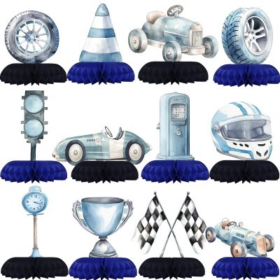 HaPiBiDesign Race Car Party Decorations - Honeycomb Centerpieces for Racing Birthday Decor - Race Car Table Decoration for Kids