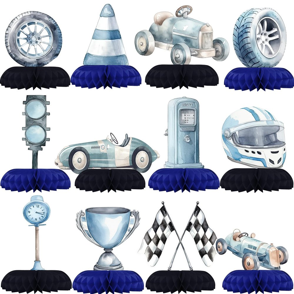 HaPiBiDesign Race Car Party Decorations - Honeycomb Centerpieces for Racing Birthday Decor - Race Car Table Decoration for Kids