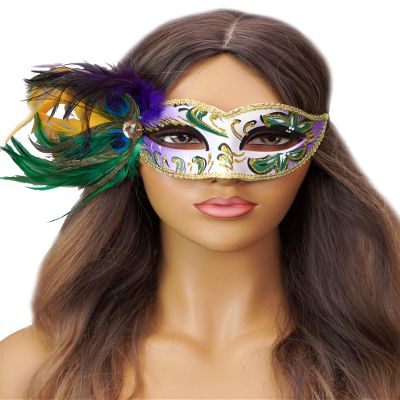 Elegant Feather Masquerade Mask Mardi Gras Burlesque Masks for Women Costume Feather Masks Venetian Masks (MARDI GRAS - ELEGANCE; BLACK EYELINE)