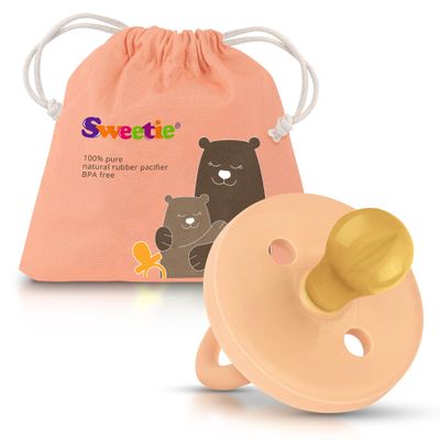 SWEETIE Rubber Pacifier Natural Rubber Pacifier Rounded (Light Pink, 6-12 Month)