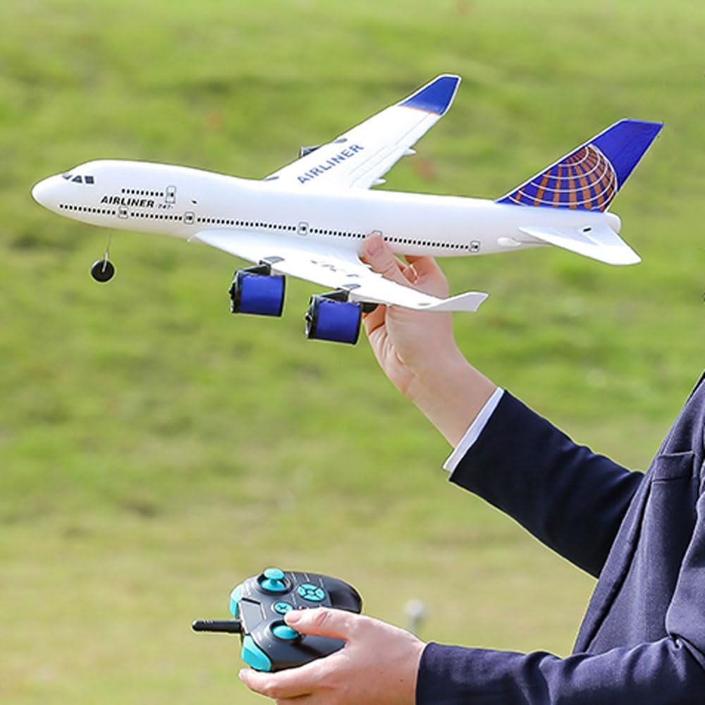 FANXMF RC Airbus 747 A380 2.4G Remote Control Electric Plane Four Motor RC Airplane Toy RC Airliner with LED Lights Drop Resistant Aircraft 2 Batteries EPP Airplane for Beginners Kids Gifts (747)
