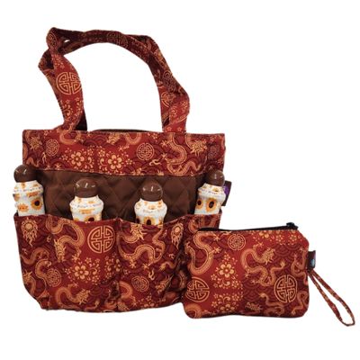 Bingo Dauber Bag with 8 pockets and Wristlet Pouch - Large Tote Bag for carrying bingo supplies and money pouch (Year of the Dragon)