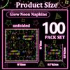 100Pcs Neon Napkins, 13 x 13 Inches Glow in The Dark Paper Napkins, Black Light Glow Party Supplies Tissue Paper for Lets Glow Crazy Party Neon Fluorescent Birthday Party Decorations view 2