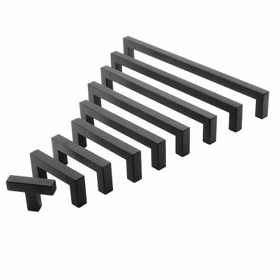 AMHIL Black Cabinet Handle Square Furniture Hardware Stainless Steel Kitchen Door Knobs Cupboard Wardrobe Drawer Pulls 1Pcs