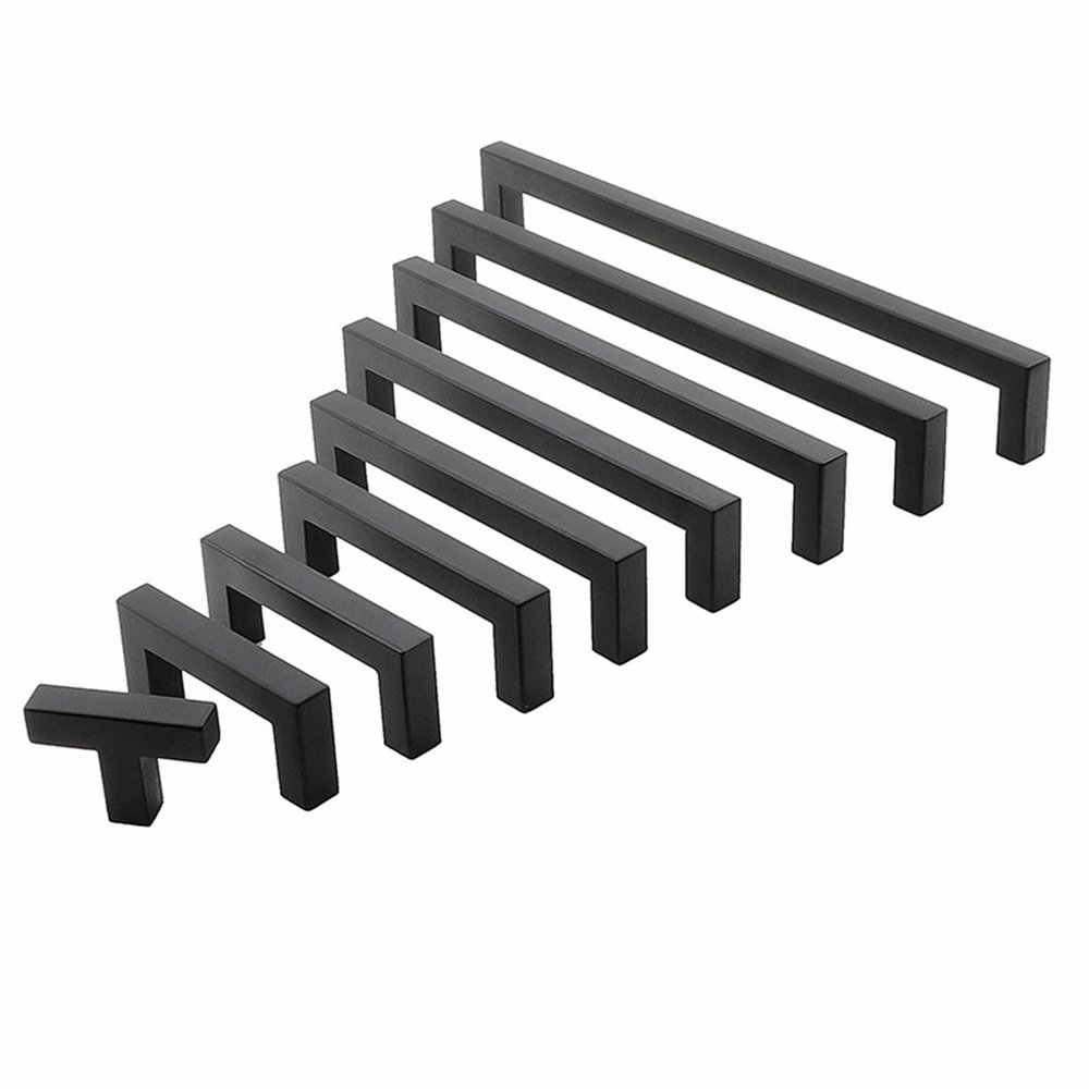 AMHIL Black Cabinet Handle Square Furniture Hardware Stainless Steel Kitchen Door Knobs Cupboard Wardrobe Drawer Pulls 1Pcs