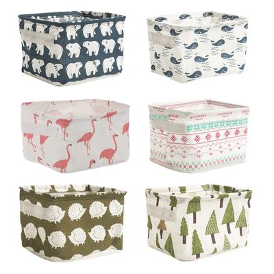 Petunny 6 Pcs Mini Storage Baskets Kids Cute Canvas Storage Basket with Handles Foldable Small Cartoon Storage Box for Organizing Home Office Baby Pets Sundries