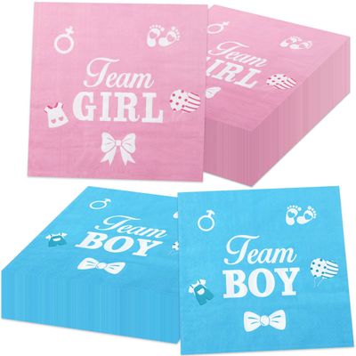100Pcs Gender Reveal Napkins, 13 x 13 Inches Boy or Girl Baby Shower Napkin, Team Boy or Girl Napkins, Blue Pink Party Napkin for Baby Shower Gender Reveal Party Supplies