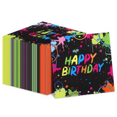 100Pcs Lets Glow Party Napkins, 13 x 13 Inches Glow in The Dark Paper Napkins, Black Light Neon Paint Party Napkins for Lets Glow Crazy Party Neon Fluorescent Birthday Party Decorations