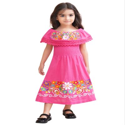 Mexican Dress for Girls Traditional Vestidos Mexicanos Cinco De Mayo Embroidered Dresses Toddler Kids Fiesta Outfit Spanish para Nias Theme Youth Hispanic Folklorico Floral Pink Size 11 12 Years