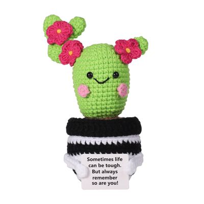 lasuroa Positive Cactus Crochet, 6.3 Inch Green Positive Knitted Plants Cactus Doll Toy Funny Holding Support Card Small Cactus Decorations for Mexico Christmas Party Birthday Gifts