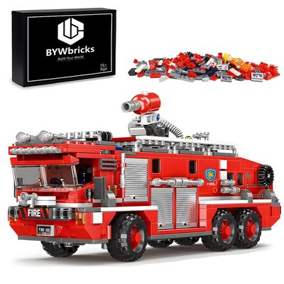 BYWbricks City Water Tank Fire Truck Building Blocks Set (720 pcs) - Fire Station Firetruck Bricks Collectible Building Kit Model Gift for Boys, Girls and Adults