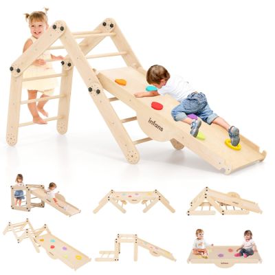INFANS 12 in 1 Climbing Toys for Toddlers, Upgrade Wooden Montessori Foldable Triangle Climber Set with Reversible Ramp Slide Ladder Seesaw, Indoor Pikler Climb Activity Jungle for Kids Age 3+