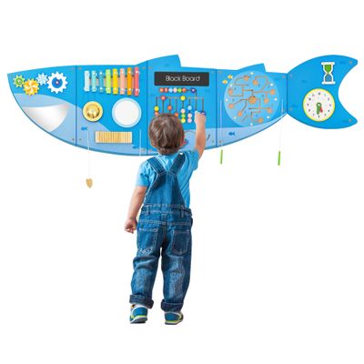 Shark Activity Wall Busy Board Panels,Busy Board for Toddlers Montessori Sensory Toys Wall Mount Wooden Learning Toy Ideal Furniture for Playroom & Children's Daycare