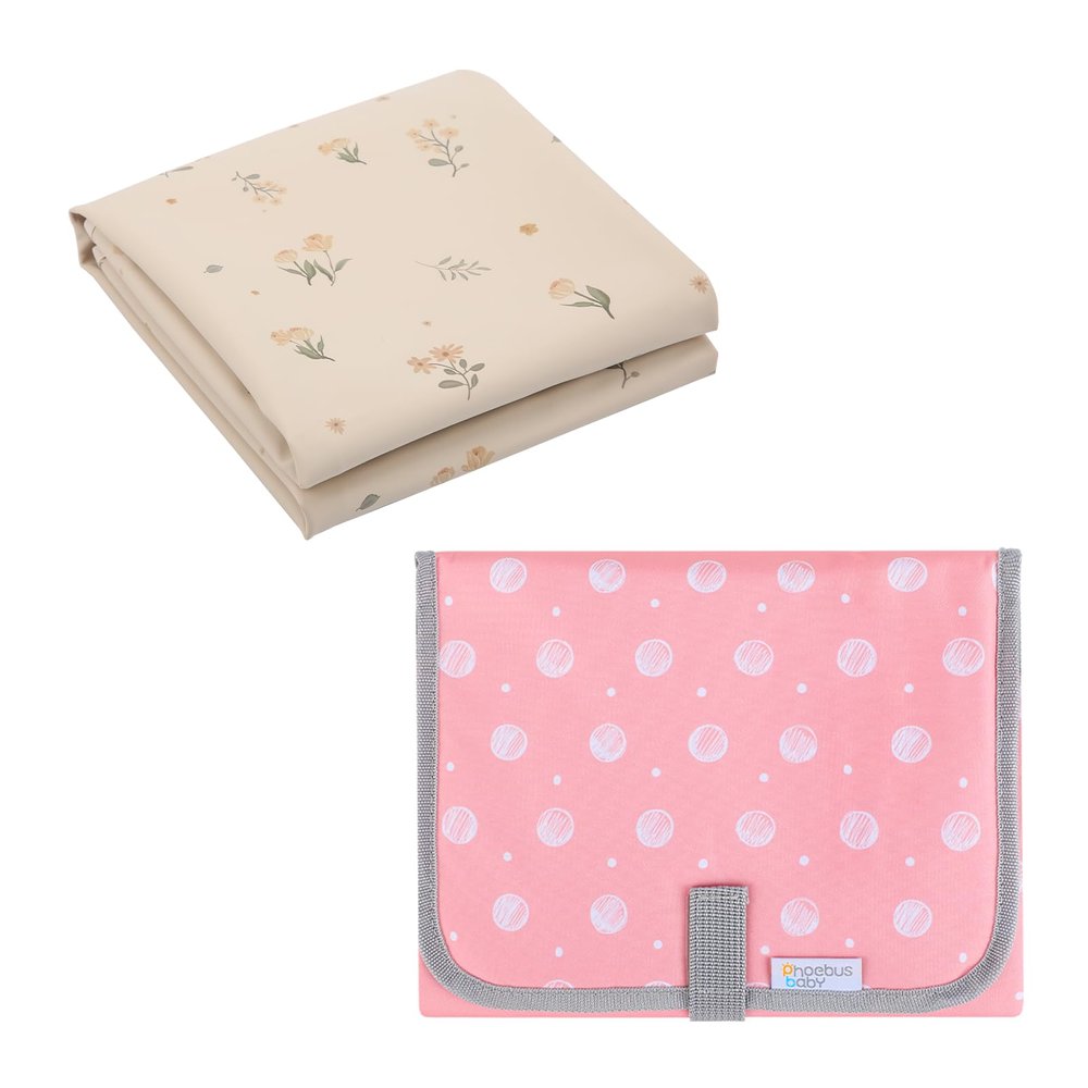 2 Sets PHOEBUS BABY Portable Changing Pad Travel - Waterproof Compact Diaper Changing Mat - Lightweight & Foldable Changing Station, Newborn Shower Gifts