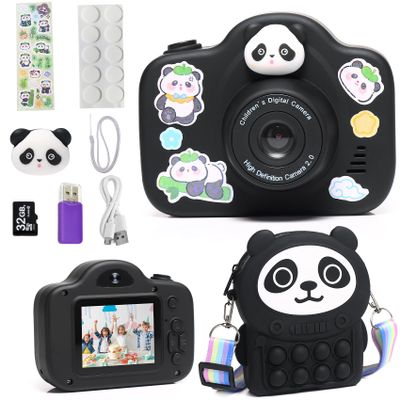 Kids Camera, Christmas Birthday Gifts for Children Age 3-8, HD Digital Video Cameras for Children, Portable Toy for 3 4 5 6 7 8 Year Old Kid with 32GB SD Card and Cute Children's Camera Bag (Black)