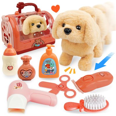 BELLOCHIDDO Dog Toys for Kids - Toddler Girls Toy Interactive Electric Walking Barking Puppy Wagging Tail, with Carrier and Pet Care Playset Accessories, Gifts for 1 2 3 4 5 6+ Year Old